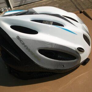 Schwinn Adult Bike Helmet – White w/ Color Stripes, Adjustable Strap, Like New